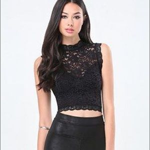 Bebe Black Lace Crop Small